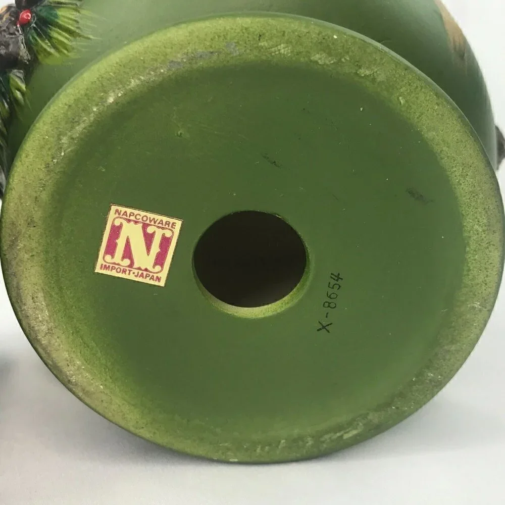 Napcoware Napco Taper Candle Holder Set of 2 Green Vtg MCM Christmas Pinecone